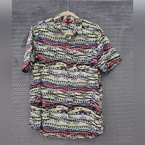 UNIONBAY Men's Casual Button Down Shirt - Black, Red, Yellow Pattern